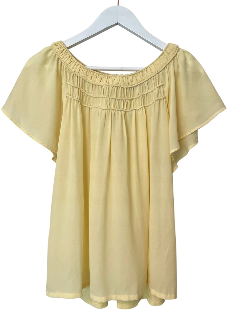 LOFT Yellow Off-Shoulder Flutter Sleeve Blouse